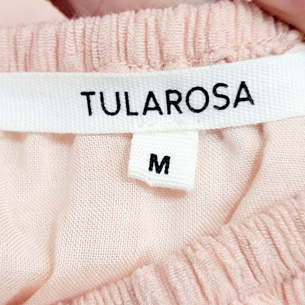 TULAROSA Janine Baby Pink Super Micro Mini Dress Smocked Ruffles M - Picture 6 of 10